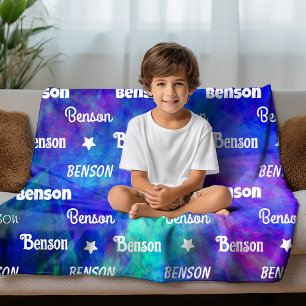 Schattige blauw turquoise herhalende naam geperson fleece deken