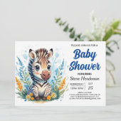Schattige Blauw Verrassing Zebra Jongen Baby showe Kaart (Staand voorkant)