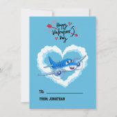 Schattige Blauw Vliegtuig, Kinder School, Valentij Feestdagenkaart (Voorkant)