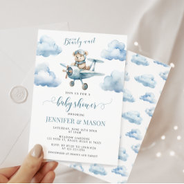 Schattige blauw vliegtuig Teddy Bear Baby Boy Show Kaart