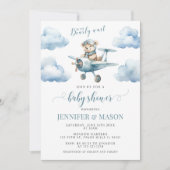 Schattige blauw vliegtuig Teddy Bear Baby Boy Show Kaart (Voorkant)