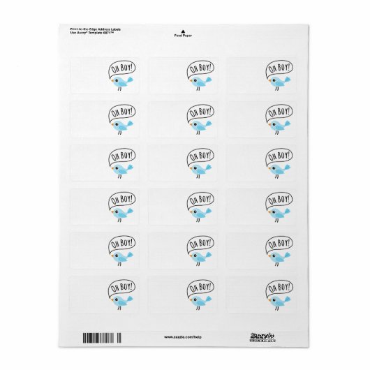 Schattige blauw vogeltje gezegde Oh Boy blanco bab Etiket (Full Sheet)