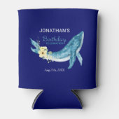 Schattige Blauw Walvis Geel Bloemen Navy Verjaarda Blikjeskoeler (Voorkant)