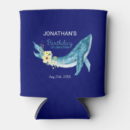 Schattige Blauw Walvis Geel Bloemen Navy Verjaarda Blikjeskoeler