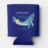 Schattige Blauw Walvis Geel Bloemen Navy Verjaarda Blikjeskoeler (Achterkant)