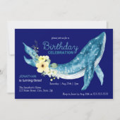 Schattige Blauw Walvis Geel Bloemen Navy Verjaarda Kaart (Voorkant)