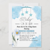 Schattige blauw waterverf en bloem baby shower kaart (Voorkant)