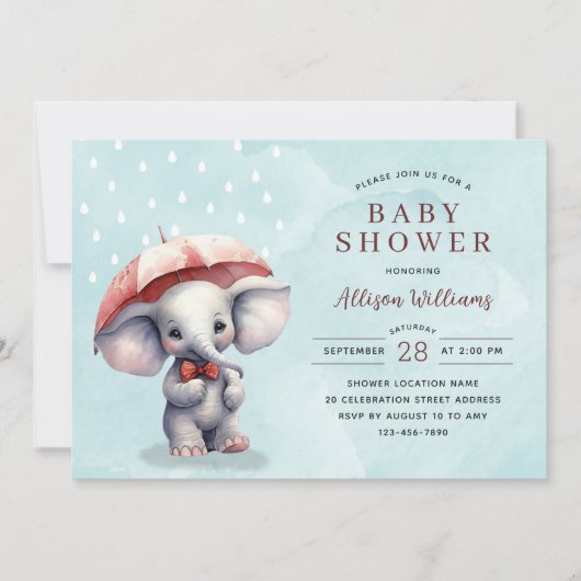 Schattige Blauw Waterverf Olifant Boy Baby shower Kaart (Voorkant)