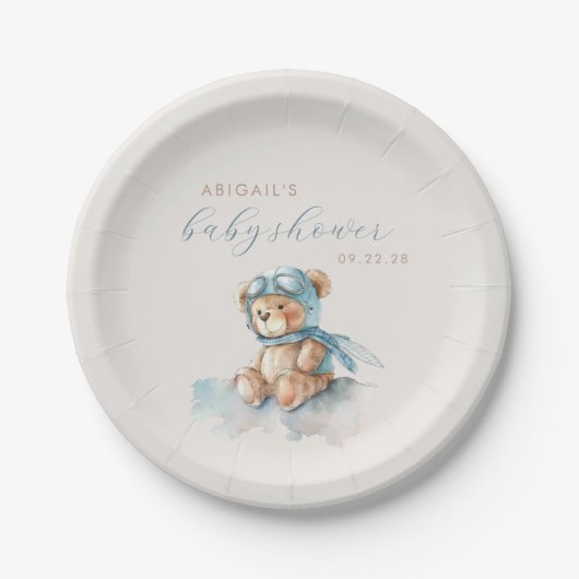 Schattige Blauw Waterverf Teddy Bear Boy Baby show Papieren Bordje (Voorkant)