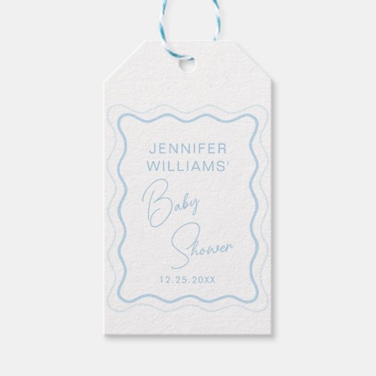 Schattige Blauw Wavy Scallop Baby Boy Shower Bedan Cadeaulabel (Voorkant)
