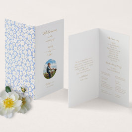 Schattige Blauw Wit Bloemen Daisy Bruiloft Foto Kaart