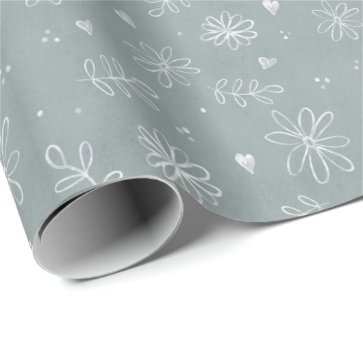 Schattige Blauw & Wit Eenvoudige Daisies Cadeaupapier (Rol Hoek)