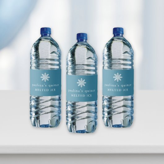 Schattige blauw wit gesmolten ijs sneeuwvlok quinc waterfles etiket