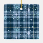 Schattige Blauw Wit Gingham Plaid Familiefoto Keramisch Ornament (Achterkant)