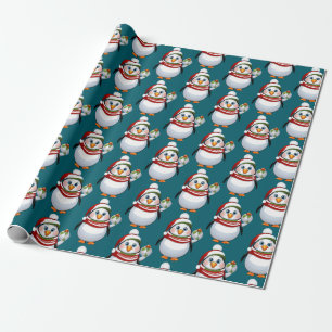 Schattige blauw wit kerstpinguïnpatroon cadeaupapier