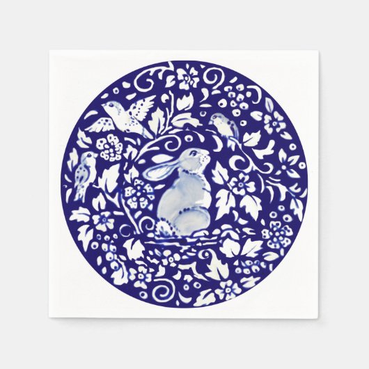 Schattige Blauw Wit Konijn Zittend Bunny Dedham De Servet (Voorkant)