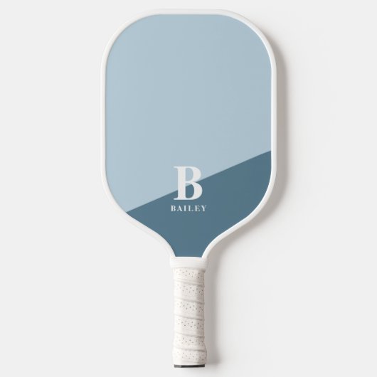 Schattige Blauw Wit Modern Monogram Gepersonalisee Pickleball Paddle (Voorkant)