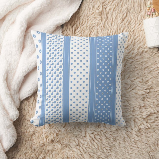 Schattige blauw-wit modern trendy harten en stippe kussen (Deken)