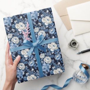 Schattige blauw wit roos tegelpatroon cadeaupapier