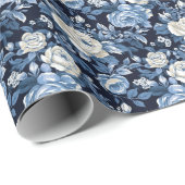 Schattige blauw wit roos tegelpatroon cadeaupapier (Rol Hoek)