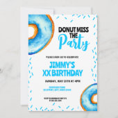 Schattige Blauw & Wit Waterverf Donut Boy Verjaard Kaart (Voorkant)