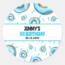 Schattige Blauw & Wit Waterverf Donut Boy Verjaard