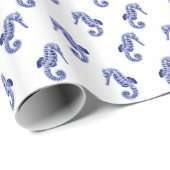 Schattige blauw wit zeepaardje cadeaupapier (Rol Hoek)