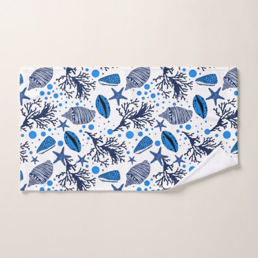 Schattige blauw wit zeeschelpenpatroon Badhanddoek Bad Handdoek (Handdoek)
