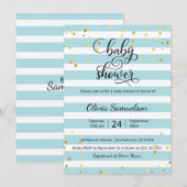 Schattige Blauw Witte Strepen Gold BOY Baby shower Kaart (Voorkant / Achterkant)