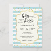 Schattige Blauw Witte Strepen Gold BOY Baby shower Kaart (Voorkant)