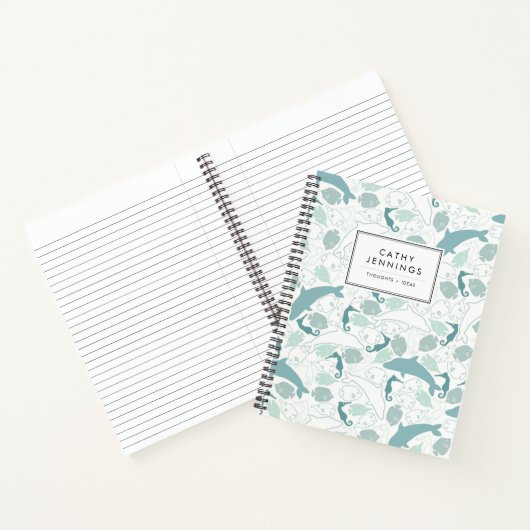 Schattige Blauw Zee Mariene Dieren Dolfijn Vis Zee Notitieboek (Binnen)