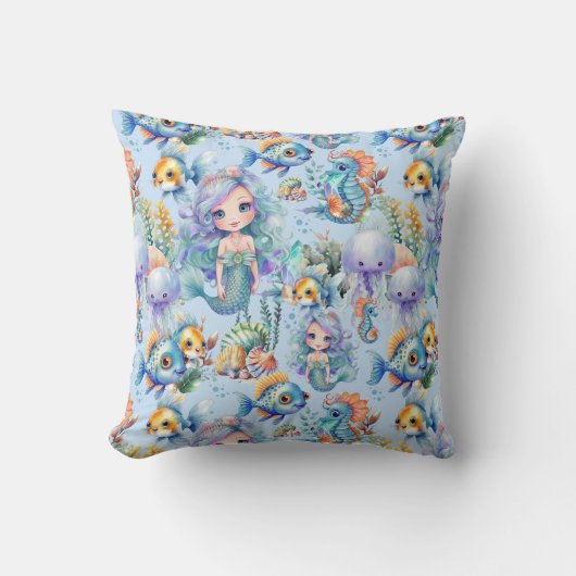 Schattige Blauw Zeemeermin Kussen (Voorkant)