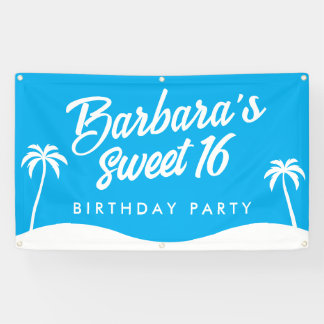 Schattige Blauw Zomer Strandfeest Sweet 16 Spandoek