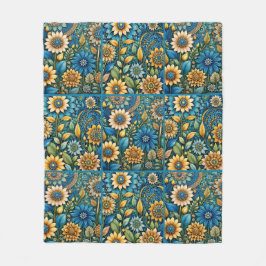 Schattige Blauw Zonnebloem Tuin Quilt Patroon Fleece Deken