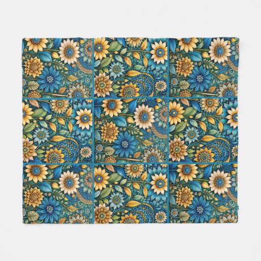 Schattige Blauw Zonnebloem Tuin Quilt Patroon Fleece Deken (Voorkant (Horizontaal))