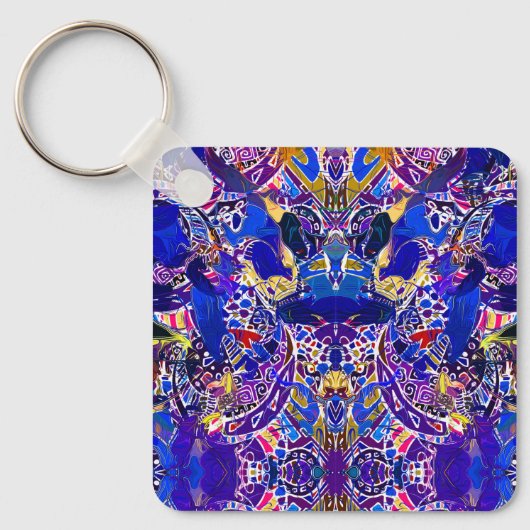 Schattige blauwe abstracte elementen sleutelhanger (Voorkant)