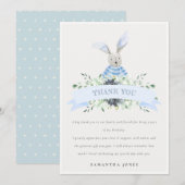 Schattige blauwe aqua konijn gebladerte verjaardag bedankkaart (Voorkant / Achterkant)