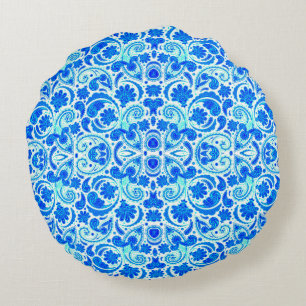 Schattige blauwe aqua paisley patronen rond kussen