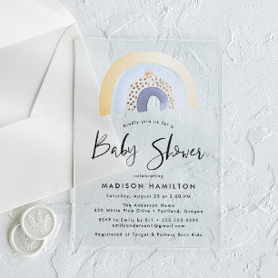 Schattige Blauwe Aquarel Regenboog Baby Shower Acryl Uitnodigingen
