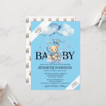 Schattige blauwe aquarel teddybeer babyshower
