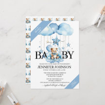 Schattige blauwe aquarel teddybeer babyshower