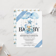 Schattige blauwe aquarel teddybeer babyshower
