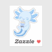 Schattige Blauwe Axolotl Boba Bubble Tea Sticker (Vel)