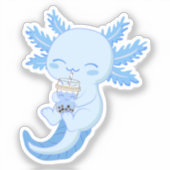 Schattige Blauwe Axolotl Boba Bubble Tea Sticker (Voorkant)