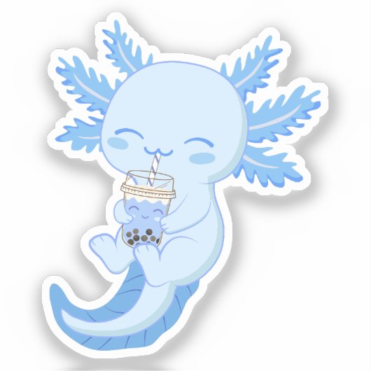 Schattige Blauwe Axolotl Boba Bubble Tea Sticker (Voorkant)