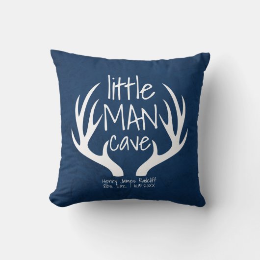 Schattige Blauwe Baby Jongen Little Man Cave Geboo Kussen (Voorkant)