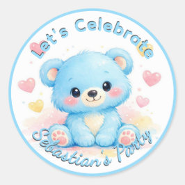 Schattige Blauwe Babybeer Verjaardag Ronde Sticker