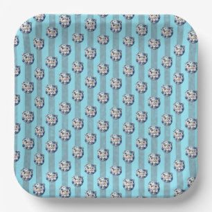 Schattige Blauwe Bes en Streep Teddybeer Papieren Bordje