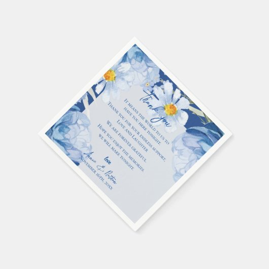 Schattige Blauwe Bloemige Trendy Trouw Dank Je Ber Servet (Hoek)