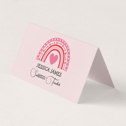  Schattige Blauwe Boho Regenboog Vervangend Leerkr Visitekaartje (Voorkant)